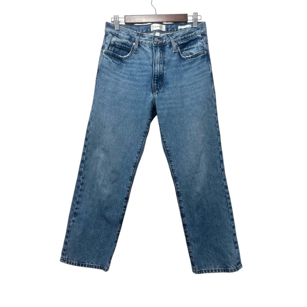 Frame The Hang Jeans Womens 25 Blue Selvedge Straight Leg Mid Rise Rigid Cotton - Picture 2 of 14
